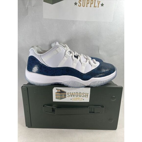 Nike Air Jordan 11 Retro Low LE Snakeskin White Black Navy CD6846 102 Size 10 - Picture 1 of 7